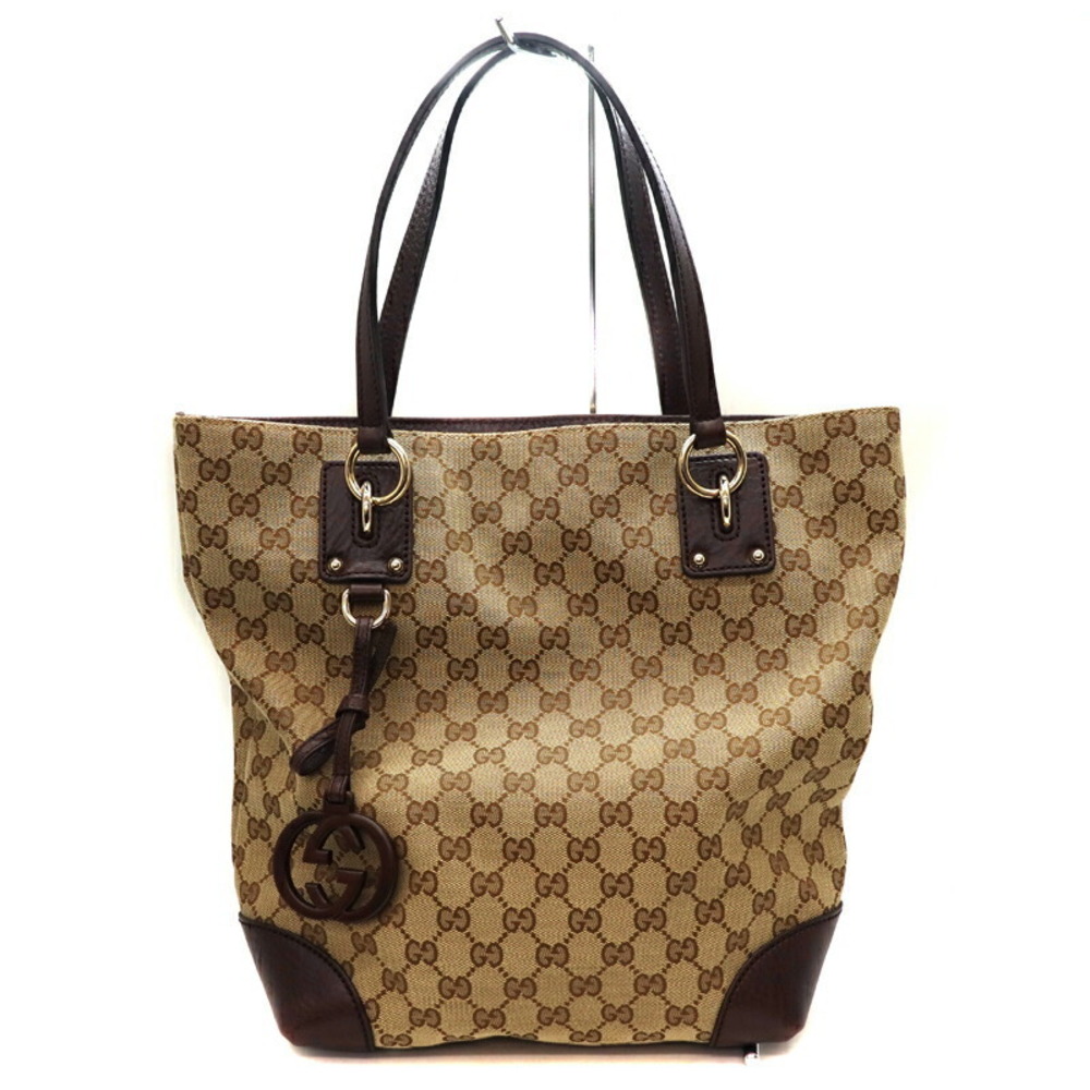 Gucci Tote Bag Canvas Leather Beige Brown